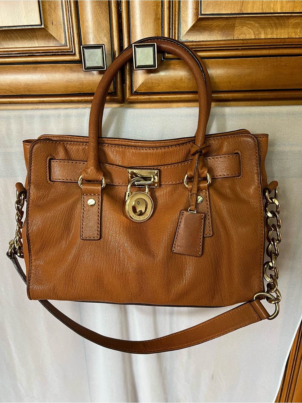 Michael Kors Hamilton Leather Satchel Bag Cognac Tan (Very Good Condition)